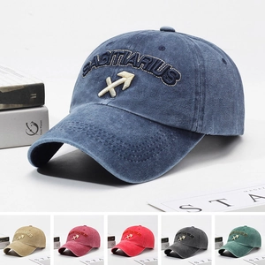 Washed Cotton Baseball Cap Sagittarius Zodiac Embroidery Retro Distressed Sun Hat Adjustable For Men Women