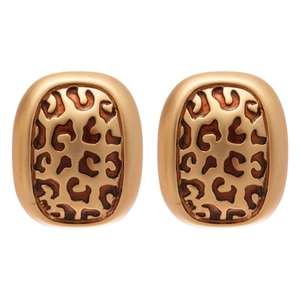French vintage leopard print oval stud earrings with matte gold finish and s925 silver pin