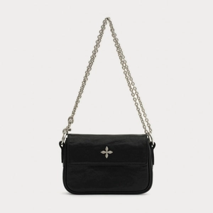 Sac À Bandoulière Cuir PU Chaîne Carré Petit Sac À Épaule Avec Badge Croix Décor Métal Pour Femmes Urbain
