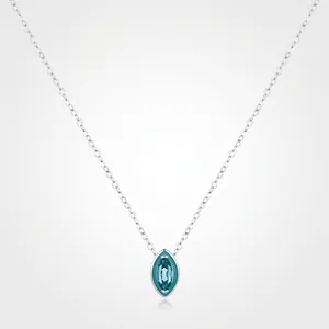 Marquise Blue Zircon Pendant Necklace 925 Sterling Silver Bezel Set Elegant Simple Fashion Jewelry For Women
