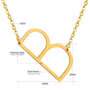 18K gold plated stainless steel necklace featuring a large letter B pendant with size specs