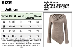 Tabella taglie dettagliata in cm per il top in maglia con scollo a cappuccio sexy
