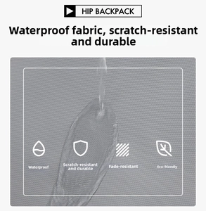 Macro shot of waterproof grey high-density fabric showing water droplets on backpack