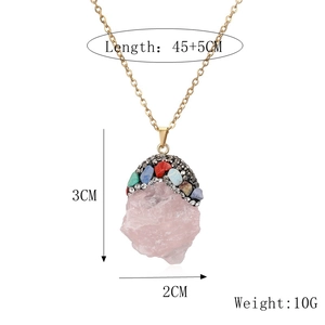 Pink crystal necklace detail showing a 3x2cm pendant size with 45+5cm gold chain