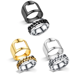 Stainless Steel Bottle Opener Ring For Men Spinner Chain Ring Punk Style Functional Finger Rings Set Party Jewelry Accessories