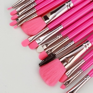 15pcs neon pink makeup brush set with silver ferrules for face and eye application