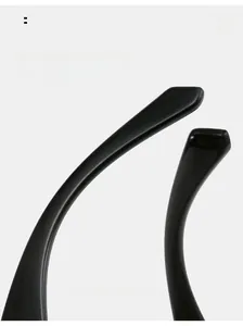 Detail view of ergonomic curved temple tips on black sunglasses for comfortable wear