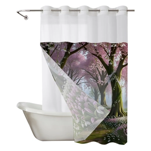 Waterproof waffle shower curtain with 3D cherry blossom forest digital printing