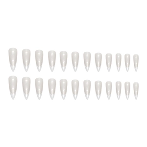 24pcs long almond aurora French press-on nails with white tips and pearl finish