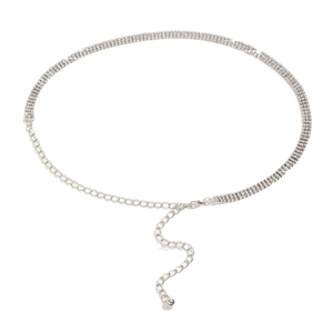 Sparkling silver rhinestone waist chain belt with adjustable link chain and metal drop