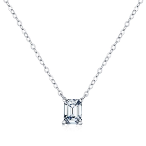 1ct emerald cut moissanite pendant in S925 sterling silver on a white background