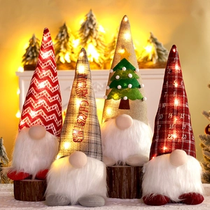 Christmas Gnome Plush Doll LED Light Up Handmade Tomte Ornament Sequin Hat Long Beard Desktop Holiday Window Decor