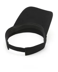Internal view of black visor cap showing the adjustable Velcro strap and sweatband