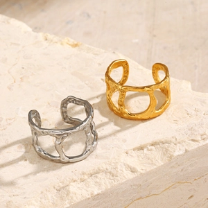 18K gold plated geometric hammered open ring in gold and silver lava texture