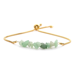 Adjustable gold box chain bracelet featuring natural green gravel stone inlay for women