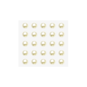 Detail of 25 white round pearl stickers arranged in a 5x5 grid for DIY craft and car decor