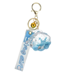Blue acrylic starfish liquid keychain with sand and gold lobster clasp on white background