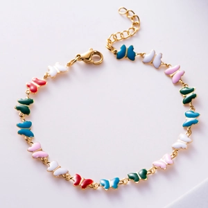 Colorful Enamel Butterfly Pendant Bracelet Gold Plated Stainless Steel Link Chain Adjustable Jewelry For Women Daily Fashion