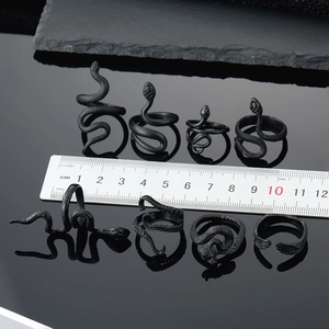 Vintage black gothic snake rings in matte finish with detailed scale texture for men