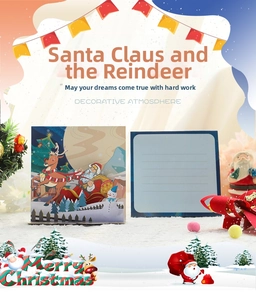 Macro shot of 3D Christmas card with Santa Claus illustration and blank message area