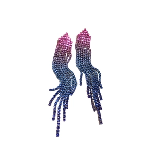 Elegant gradient rhinestone tassel earrings with pink to blue crystal transition