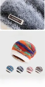 Detailed close-up of warm winter knitted hat featuring thick plush lining for cold protection