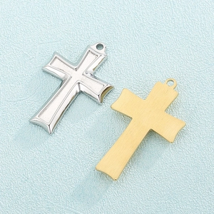 Polished silver and brushed gold stainless steel Egyptian cross pendants for jewelry