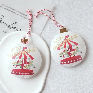 Nordic style metal Christmas tree ornaments with merry-go-round design, set of two