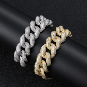 Iced out 18mm bubble Cuban link bracelets in gold and silver finish for hip hop style