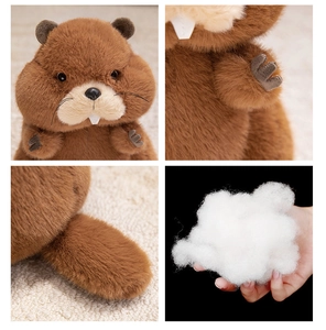 Detailed view of plush groundhog toy showing soft fur texture and fluffy cotton stuffing