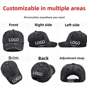 Adjustable washed cotton baseball cap with multi-angle views for outdoor sun protection