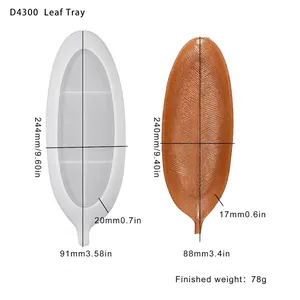 Détail du moule en silicone pour plateau feuille avec dimensions et résine bronze