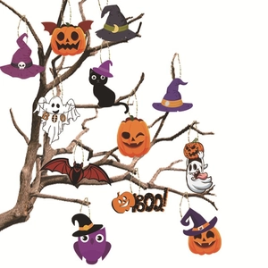 Décorations Suspendues Halloween Papier Dessin Animé Citrouille Fantôme Chauve-Souris Chat Chapeau Sorcier Articles Fête