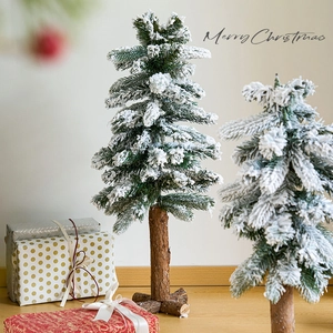 Mini Christmas Tree Artificial Flocked Snow Pine With Wooden Base Desktop Decoration For Home Office Holiday Nordic Style