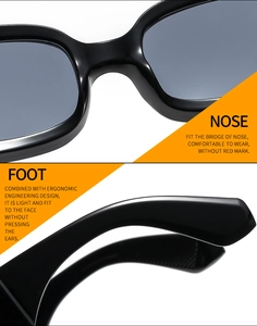 Detail of ergonomic nose pads and temples on these vintage thick frame square sunglasses
