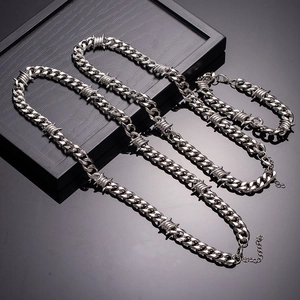 Barbed Wire Cuban Chain Necklace Alloy Thorn Hip Hop Punk Style Trendy Knotted Neck Jewelry