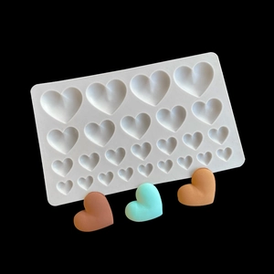 DIY heart silicone mold for chocolate and cake decor with colorful 3D heart samples