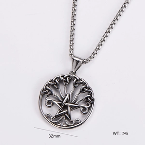 Detail of stainless steel star pendant with 32mm diameter and 24g weight measurement