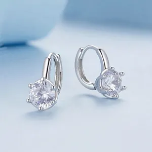 Elegant S925 sterling silver hoop earrings with a sparkling six-prong cubic zirconia