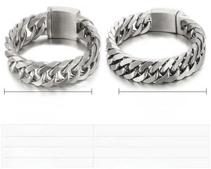 Detailed comparison of 15mm and 18mm wide matte stainless steel curb chain bracelets
