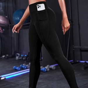 Damen Nahtlose Yoga Hose Hohe Taille Bauchkontrolle Leggings Mit Taschen Atmungsaktiv Nylon Elasthan Workout Gym Sport Bottoms