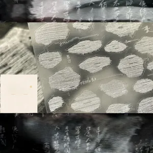 Detail of MS-70 ultra-thin nail stickers with white abstract lines and text on dark background