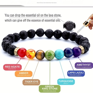 Bracciale Chakra in pietra lavica con cristalli curativi e diffusore di oli essenziali