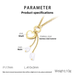 Paramètres de taille du collier cœur doré avec incrustation de nacre et perles