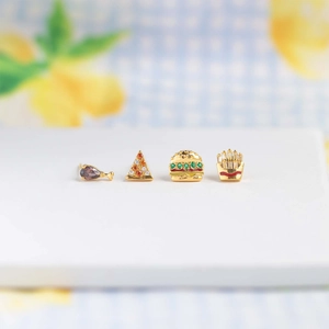 Chic 18K gold plated fast food earrings with colorful cubic zirconia and enamel details
