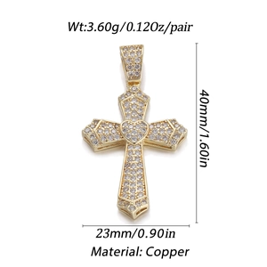 Detail of 18K gold-plated copper cross pendant with cubic zirconia and dimensions