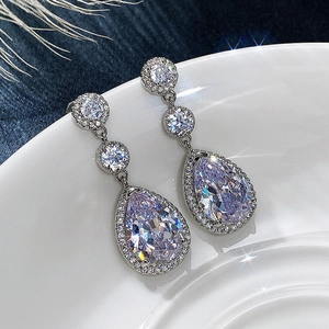 Elegant silver pear-shaped halo drop earrings with AAA cubic zirconia for bridal party