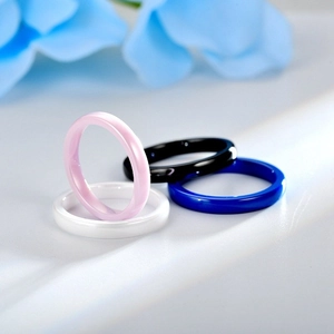 Minimalist 3mm smooth ceramic rings in pink black white and blue colors