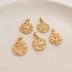 Set of 14K gold filled zodiac coin charms with vintage embossed designs for DIY jewelry