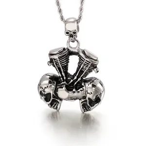 Skull V-Twin Engine Pendant 316L Stainless Steel Biker Motorcycle Punk Gothic Charm Jewelry For Men